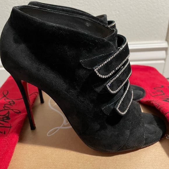 Christian Louboutin Black Strappy Heels with Silver Accents - Picture 2 of 6